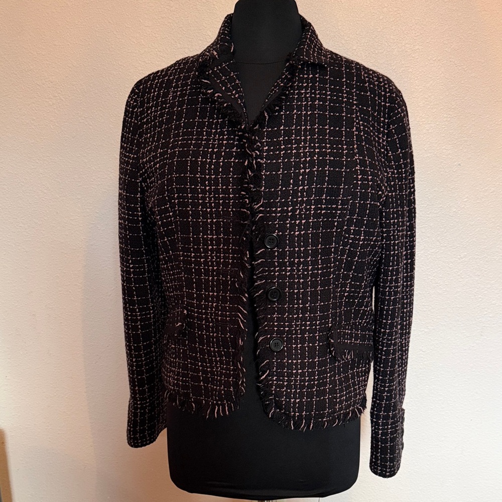 Women's Black and Pink Tweed Jacket